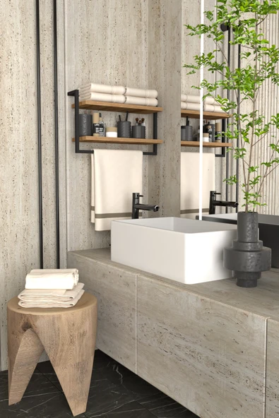 AJU Havluluk 2Katlı Kitaplık Aksesuar Rafı Ev Banyo Mutfak Düzenleyici Duvara Kolay Monte Çok Amaçlı Raf - 3