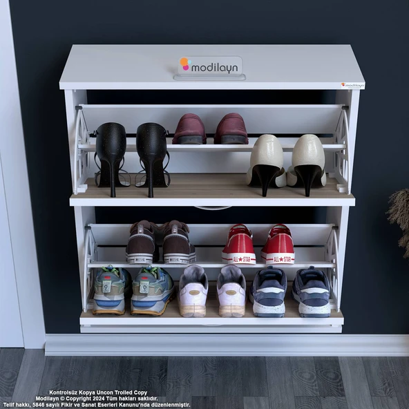 Modilayn UMAY Antre Hol 72x 78x 26 cm’ lik 2 Düşer Kapak 4 Göz Bölmeli Ayakkabılık - Resim 4