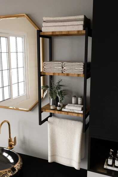 AJU Havluluk Duvar Rafı 3 Katlı Raf Banyo Mutfak Düzenleyici Modern Geniş Depolama Rafı Şık Havlu Askısı - 4