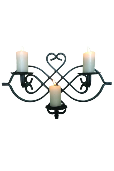 AJU Mumluk Ferforje Aplik Duvar Dekoratif Süslemeler Şamdan Ev Bahçe Balkon Ofis Dekorasyonu - (SİYAH)''