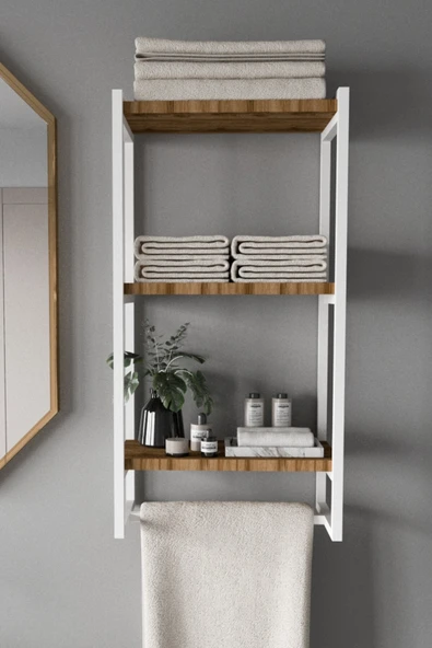 AJU Havluluk Duvar Rafı 3 Katlı Raf Banyo Mutfak Düzenleyici Modern Geniş Depolama Rafı Şık Havlu Askısı