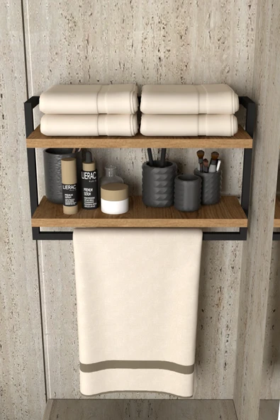 AJU Havluluk 2Katlı Kitaplık Aksesuar Rafı Ev Banyo Mutfak Düzenleyici Duvara Kolay Monte Çok Amaçlı Raf