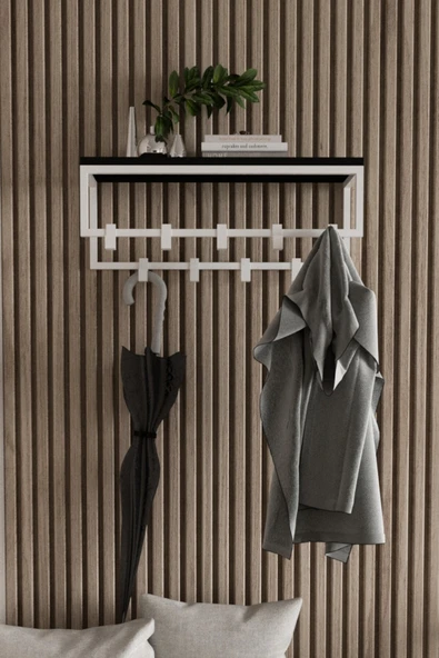 AJU Modern Duvar Askılığı | Raflı Metal Askılık | Dekoratif Giriş ve Antre Düzenleyici