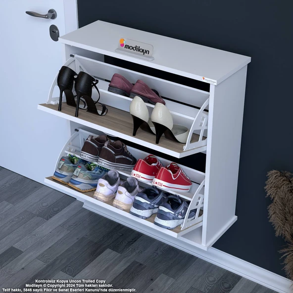 Modilayn UMAY Antre Hol 72x 78x 26 cm’ lik 2 Düşer Kapak 4 Göz Bölmeli Ayakkabılık - Resim 3