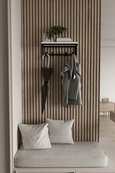 AJU Modern Portmanto Duvar Tipi Askılık ve Raf Ceket Şemsiye Çanta Havlu Elbise Posta Hol Koridor Askısı - Resim 4