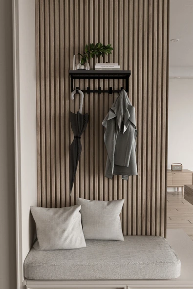 AJU Modern Portmanto Duvar Tipi Askılık ve Raf Ceket Şemsiye Çanta Havlu Elbise Posta Hol Koridor Askısı - 4