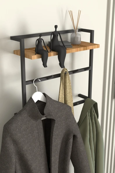 AJU Raflı Duvar Askılığı Portmanto Modern Metal Askılık Hol Koridor Mutfak Banyo Elbise Havlu Askısı