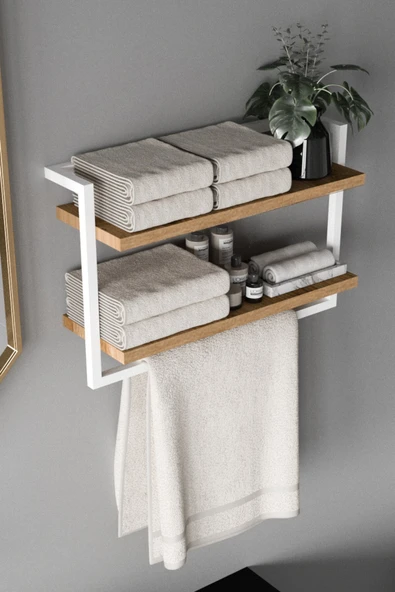 AJU Havluluk 2Katlı Kitaplık Aksesuar Rafı Ev Banyo Mutfak Düzenleyici Duvara Kolay Monte Çok Amaçlı Raf - 3