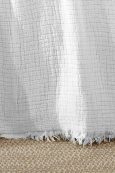 Varol %100 Pamuk Beyaz Müslin Püsküllü Pike – Battal Boy (230x250 cm) - Resim 2