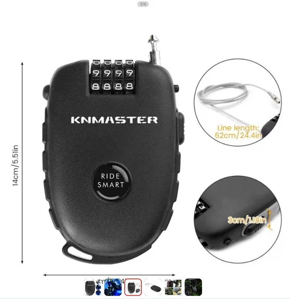 Knmaster Motosiklet Kaskı Kilidi + Knmaster Karbon Çanta Hediyeli Esnek Kablo ve Üst Düzey Koruma - 3