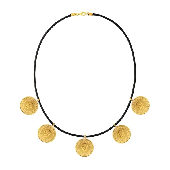 AgaKulche 22 Ayar 5 Tam Altın Siyah İpli Kolye - Resim 3