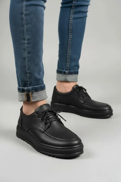 JY-T12x Arts Bağcıklı Cilt Erkek Günlük Spor Klasik Ayakkabı CST - Siyah ürün görseli
