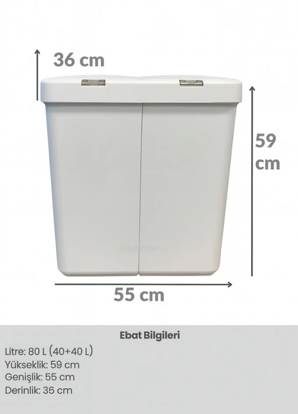 İkili Dokunmatik Çamaşır Sepeti Beyaz-Gri Tuş Temizlik Kovası Kirli Sepeti 80 L - 4