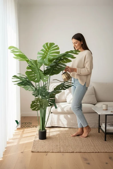 14 Dallı İri Yapraklı Islak Dokulu Lüks Yapay Monstera Deve Tabanı Ağacı - Resim 5
