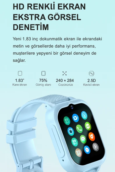 Sim Kartlı GPS'Lİ Kameralı Görüntülü Görüşmeli Çocuk Güvenliği İçin Akıllı Saat Mavi - 6