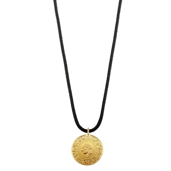 AgaKulche 22 Ayar Çeyrek Altın Siyah İpli Kolye ürün görseli