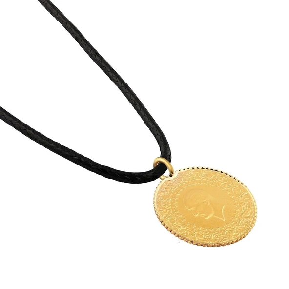 AgaKulche 22 Ayar Çeyrek Altın Siyah İpli Kolye - Resim 2