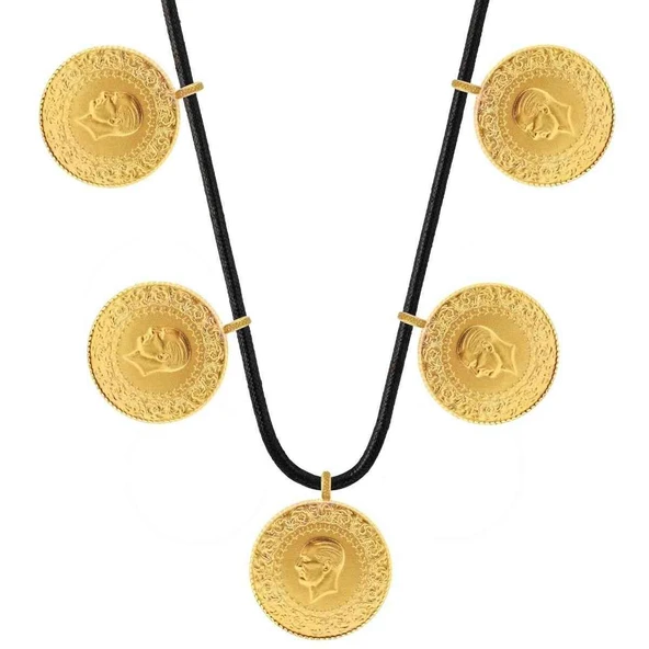 AgaKulche 22 Ayar 5 Tam Altın Siyah İpli Kolye - Resim 4