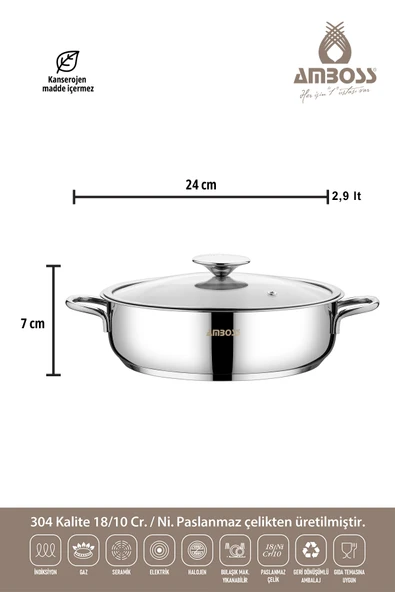 Amboss Cool 8 Parça Paslanmaz Çelik Tencere Seti, Cam Kapaklı Indüksiyon Tabanlı Tencere Seti - 6