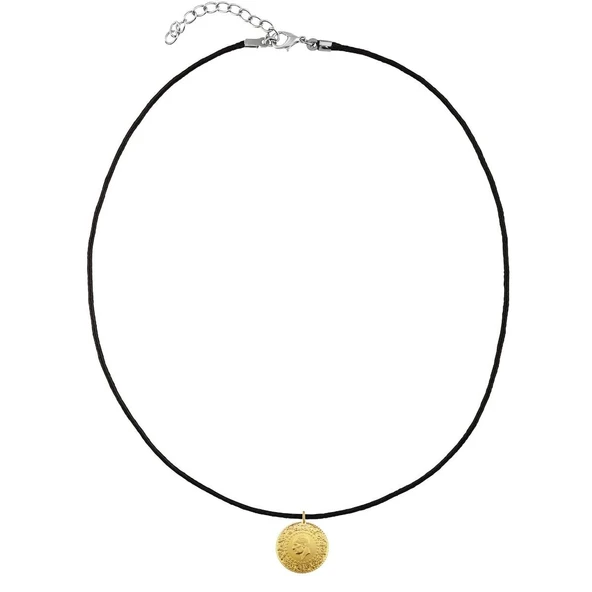 AgaKulche 22 Ayar Çeyrek Altın Siyah İpli Kolye - Resim 6