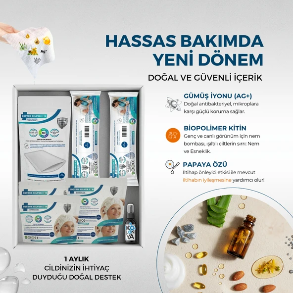 Gümüş İyonlu 1 Aylık Hasta Bakım Seti , (Vücut Kesesi, 2x Mendil, 4x Saç Bonesi, 50 ml Dezenfektan) - Resim 4