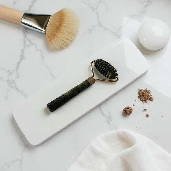 Orijinal Yeşim Düz Roller Yüz Masaj Taşı Tırtıklı Roller - Resim 2