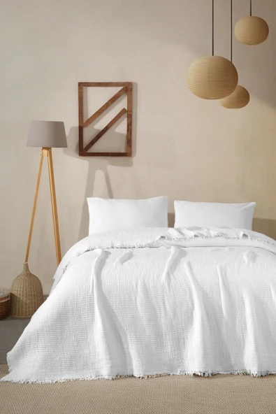 Varol %100 Pamuk Beyaz Müslin Püsküllü Pike – Battal Boy (230x250 cm) ürün görseli