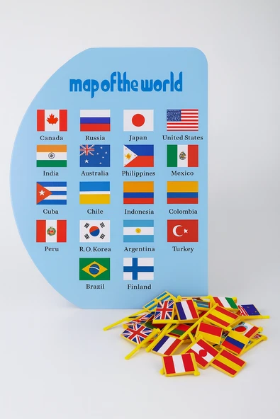 MYBLACK Eğitici Oyun Ahşap Dünya Haritası 36 Ulusal Bayrak Dünya Haritası - 2