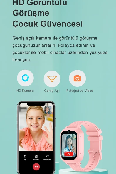 Sim Kartlı GPS'Lİ Kameralı Görüntülü Görüşmeli Çocuk Güvenliği İçin Akıllı Saat - 4