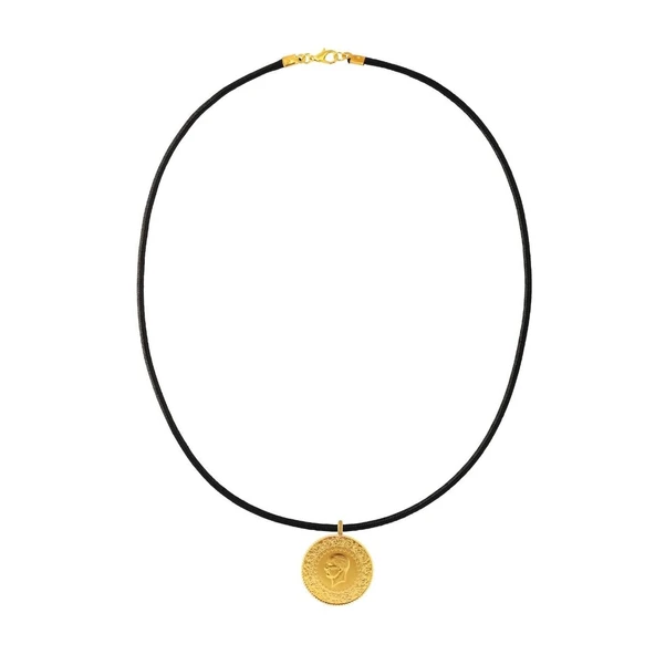 AgaKulche 22 Ayar Tam Altın Siyah İpli Kolye - Resim 6