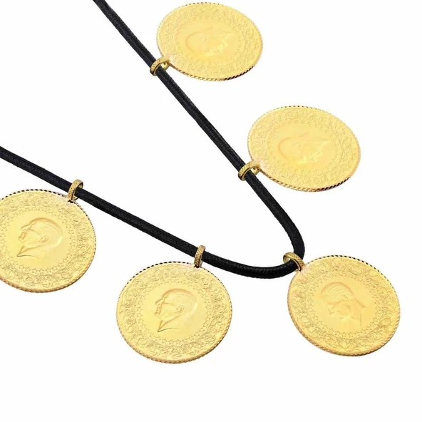 AgaKulche 22 Ayar 5 Tam Altın Siyah İpli Kolye - Resim 5