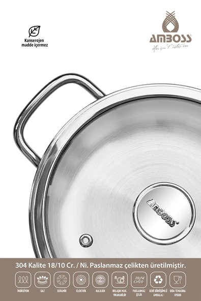 Amboss Cool 8 Parça Paslanmaz Çelik Tencere Seti, Cam Kapaklı Indüksiyon Tabanlı Tencere Seti - 7