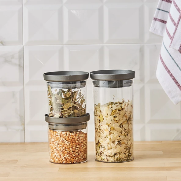 Arya 3'lü Küçük Saklama Kabı Gri - 4