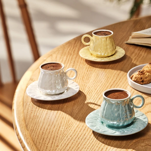 Teşvikiye 6 Kişilik Porselen Kahve Fincan Takımı Turkuaz - 3