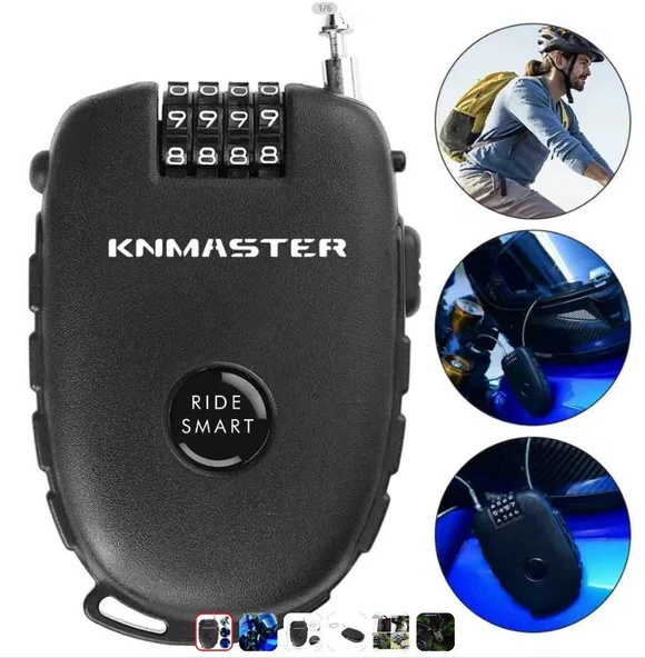 Knmaster Motosiklet Kaskı Kilidi + Knmaster Karbon Çanta Hediyeli Esnek Kablo ve Üst Düzey Koruma