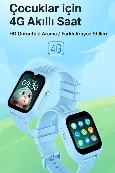 Sim Kartlı GPS'Lİ Kameralı Görüntülü Görüşmeli Çocuk Güvenliği İçin Akıllı Saat Mavi - 5
