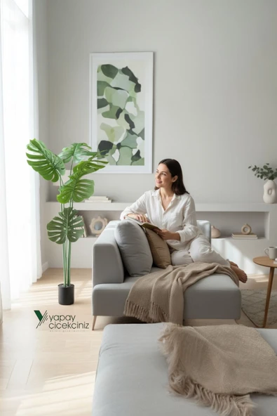 150 cm 7 Dallı Islak Dokulu İri Yapraklı Lüks Yapay Monstera Deve Tabanı Ağacı ürün görseli 1