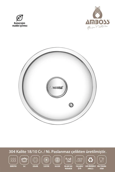 Amboss Cool 8 Parça Paslanmaz Çelik Tencere Seti, Cam Kapaklı Indüksiyon Tabanlı Tencere Seti - 8