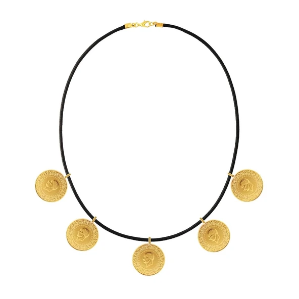 AgaKulche 22 Ayar 5 Tam Altın Siyah İpli Kolye - Resim 6