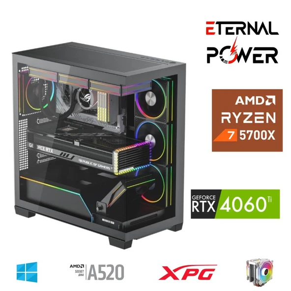 ETERNAL POWER RYZEN 7 5700X 32G DDR4 1TB M.2 RTX4060Ti A520 T650W ürün görseli 1