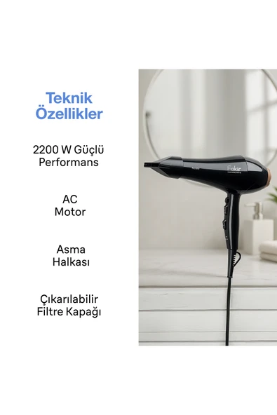 Fakir Noble Ac Motor Saç Kurutma Makinesi - Siyah - 3
