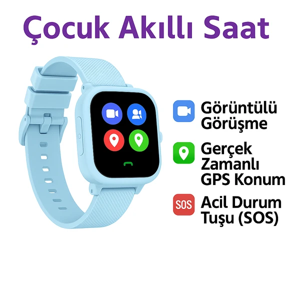 Sim Kartlı GPS'Lİ Kameralı Görüntülü Görüşmeli Çocuk Güvenliği İçin Akıllı Saat Mavi
