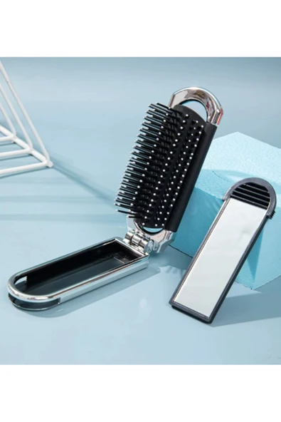 Mucit Home Katlanabilir Mini Aynalı Saç Fırçası Katlanır Tarak Baş Masajı Taşınabilir Seyahat Saç Fırçası - Resim 2