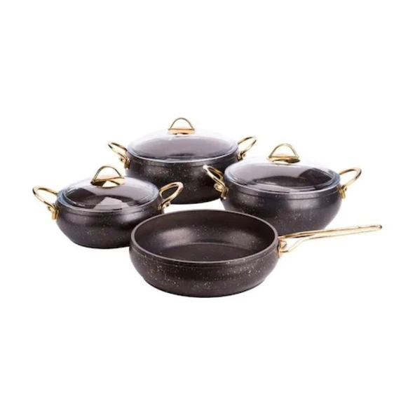 ÖZKENT Granit 7 Parça Güveç Set Altın Sap Siyah K-540 ürün görseli 1