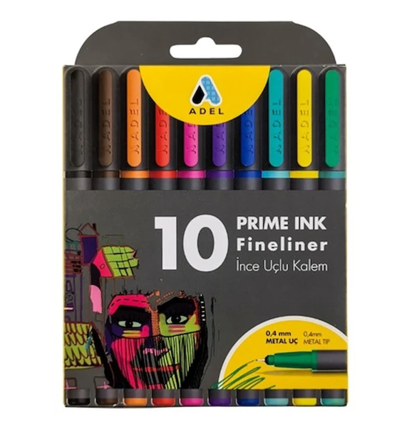 Adel Prine İnk Fineliner İnce Uçlu Kalem Seti 0,4 10Lu ürün görseli