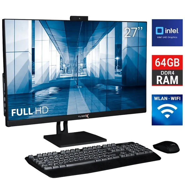 Turbox TAxPro48 i5 13400 64GB DDR4 Ram 2TB SSD 27 inç FHD Siyah Bluetooth Webcam WiFi All in One PC ürün görseli
