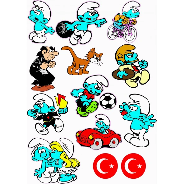 Motosiklet Etiket Sticker Seti Şirinler A4 Boy