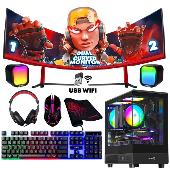 Turbox Tx4010 Ryzen 5 5500 16GB DDR4 512GB NVMe 4GB RX550 GDDR5 23.6 100Hz DUAL Curved Sistem Tavsiyesi