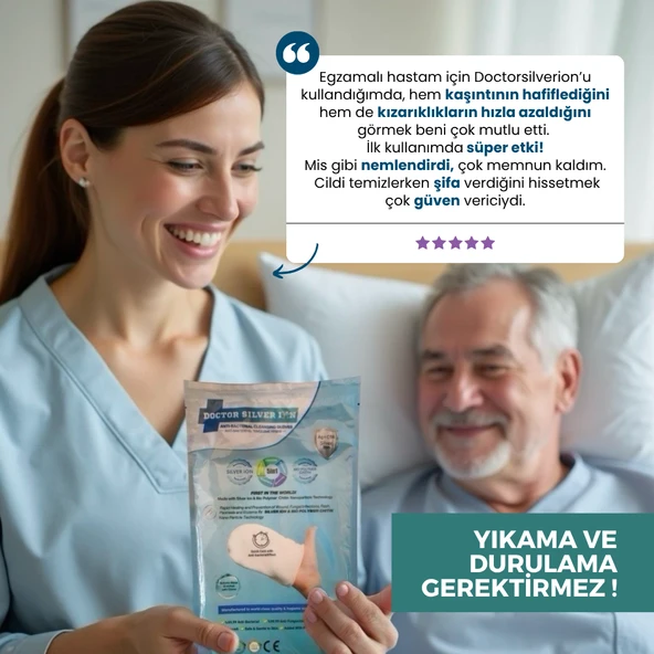 Gümüş İyonlu 2'li Hasta Hijyen Saç Yıkama Bonesi ve Vücut Temizleme Kesesi Temizlik Seti - Resim 5