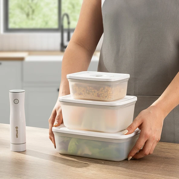 Emsan Freshlock Vakum Makineli 3'lü Saklama Kabı Beyaz - Resim 9